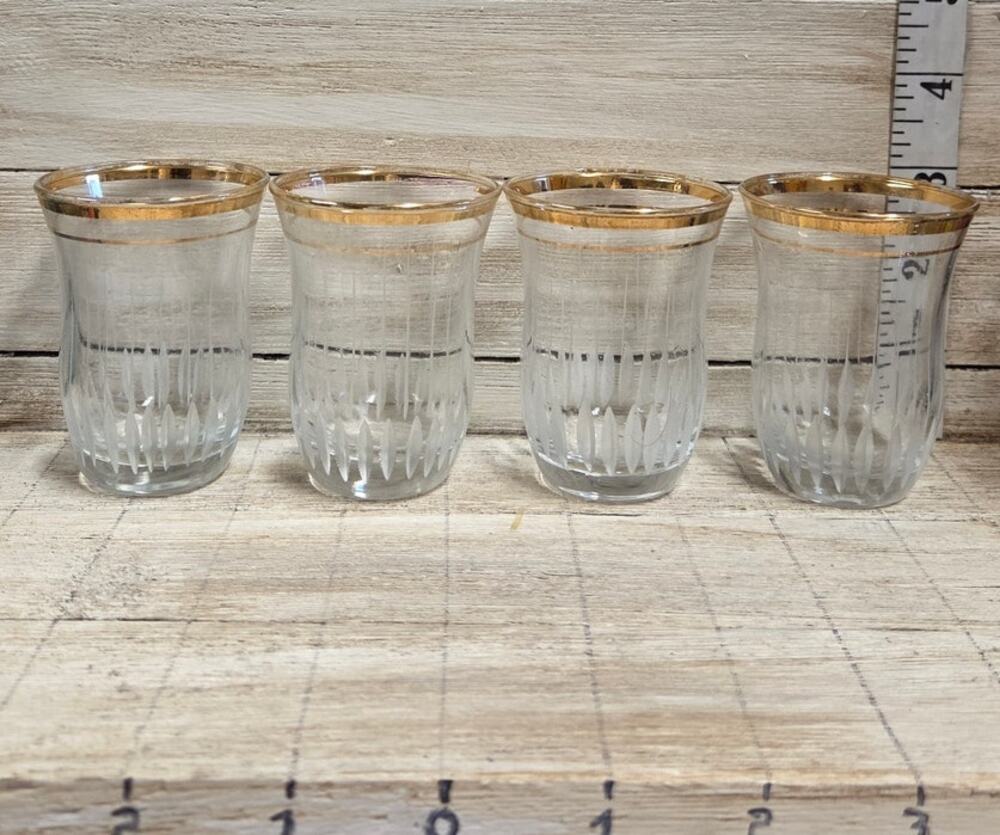 Pasabahce Elysia Gold Rim Liqueur Glasses Set of 4 Turkish 110cc 2.9"